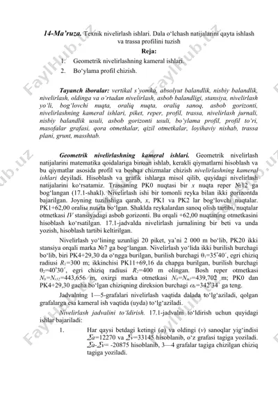 geometrik nivelirlashning kameral ishlari — DOCX