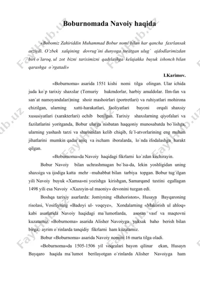 boburnomada navoiy haqida — DOC