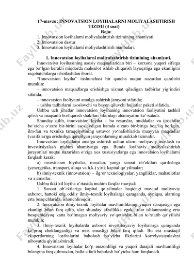 innovatsion loyihalarni moliyalashtirish tizimi — DOCX