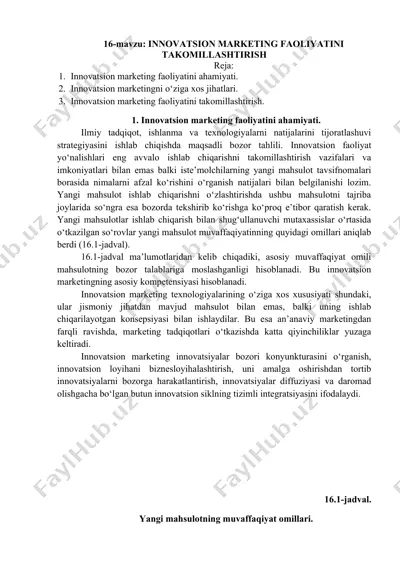 innovatsion marketing faoliyatini takomillashtirish — DOCX