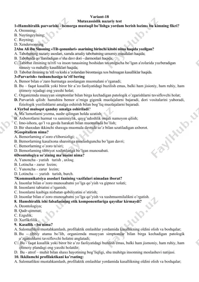 mutaxassislik nazariy test — DOCX
