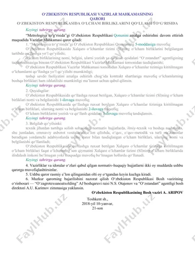 o‘zbekiston respublikasi vazirlar mahkamasining qarori — DOCX