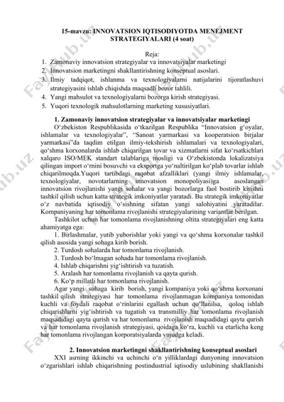 innovatsion iqtisodiyotda menejment strategiyalari — DOCX