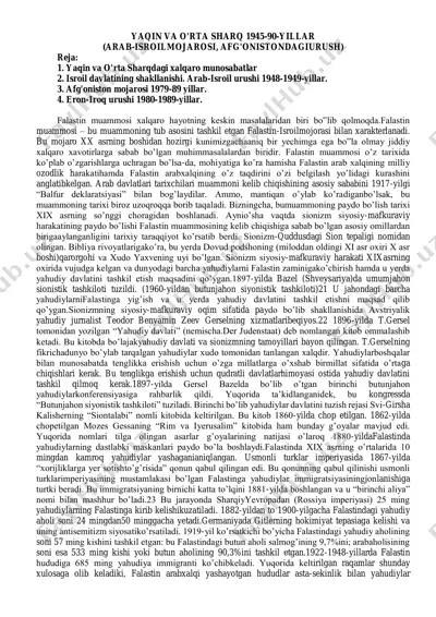 yaqin va o'rta sharq 1945-90-yillar (arab-isroilmojarosi, afg'onistondagi urush) — PDF