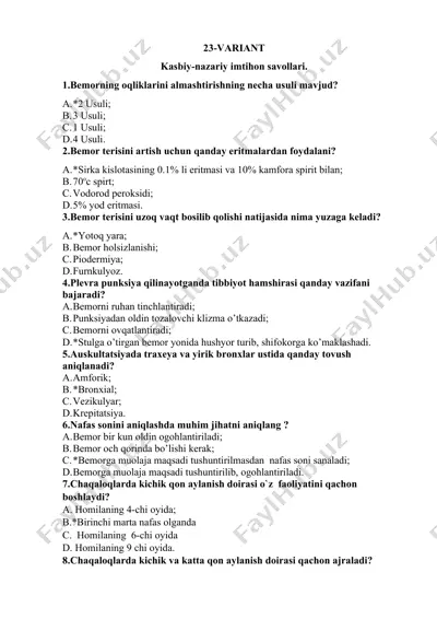 kasbiy-nazariy imtihon savollari — DOCX