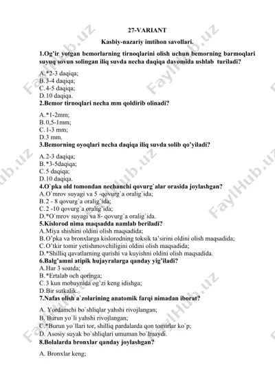 kasbiy-nazariy imtihon savollari — DOCX