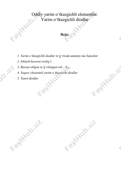 oddiy yarim o‘tkazgichli elementlar. yarim o‘tkazgichli diodlar — DOC