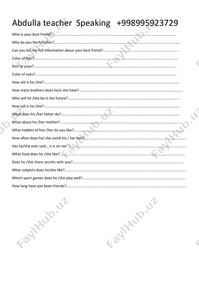 do'stingiz haqida ma'lumot — PDF