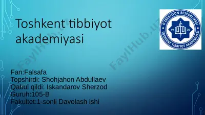 toshkent tibbiyot akademiyasi fan:falsafa — PPTX