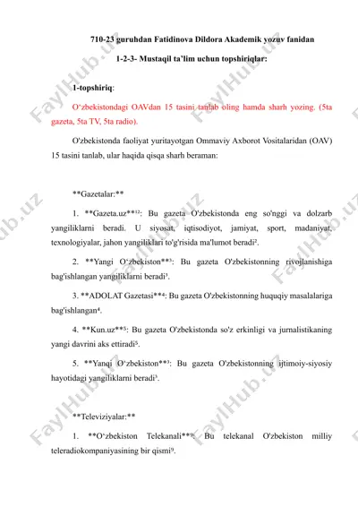 mustaqil ta’lim uchun topshiriqlar — DOCX