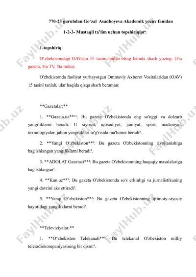 o‘zbekistondagi oavdan 15 tasini tanlab oling hamda sharh yozing — PDF