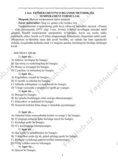 temperamentni o‘rganish metodikasi — DOCX