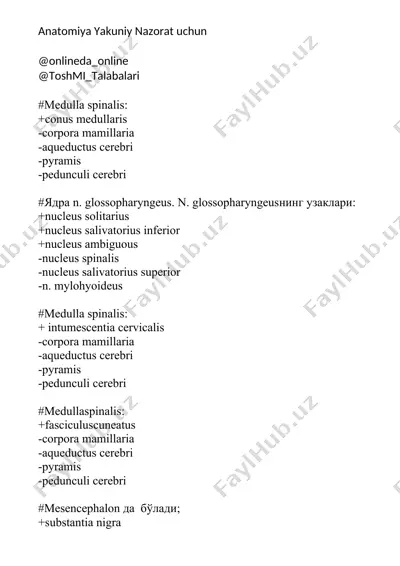 anatomiya yakuniy nazorat uchun — DOCX