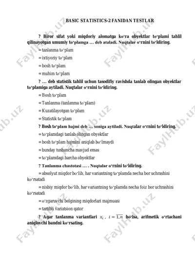 basic statistics-2 fanidan testlar — PDF