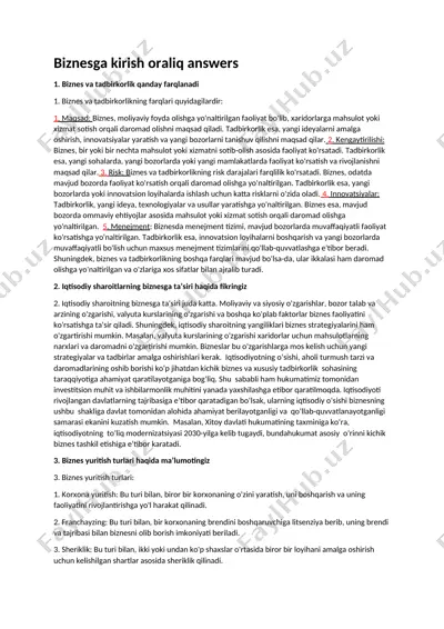 biznesga kirish oraliq javoblari — DOCX