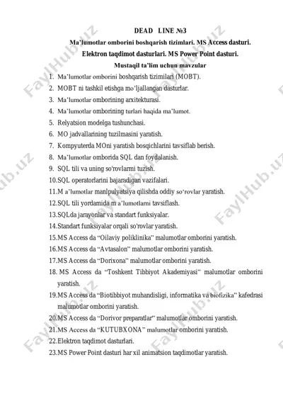 ma'lumotlar omborini boshqarish tizimlari — PDF