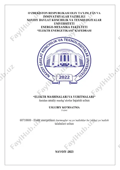 uslubiy ko’rsatma "elektr energetikasi" kafedrasi talabalari uchun — PDF