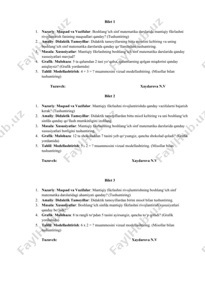 mantiqiy fikrlashni rivojlantirish fanining maqsadlari — DOCX