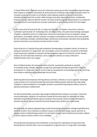 "milliy dinlar: tarix va madaniyati" — PDF