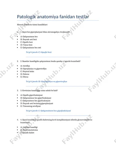 patologik anatomiya fanidan testlar — DOCX