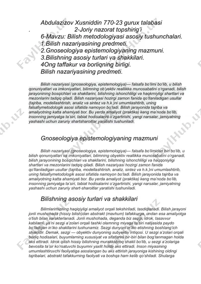 bilish nazariyasi (gnoseologiya, epistemologiya) — PDF