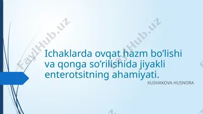 ichaklarda ovqat hazm bo’lishi va qonga so’rilishida jiyakli enterotsitning ahamiyati — PPTX