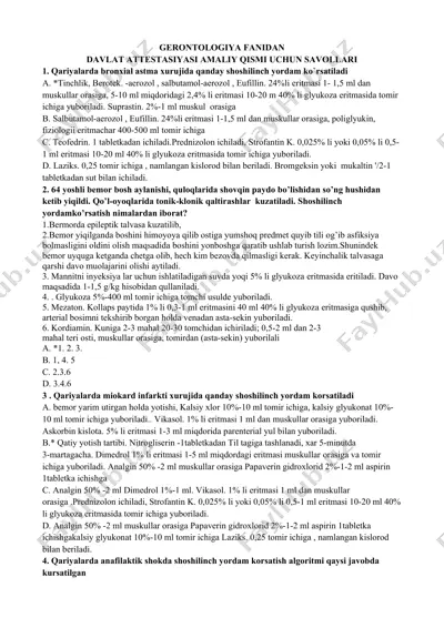 gerontologiya fanidan davlat attestasiyasi amaliy qismi uchun savollari — DOCX
