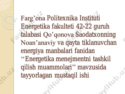 energetika menejmentini tashkil qilish muammolari — PDF