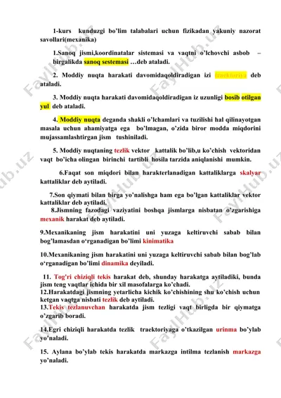 fizikadan yakuniy nazorat savollari (mexanika) — DOCX
