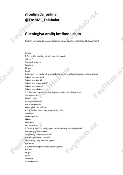 gistologiya oraliq imtihon uchun — PDF