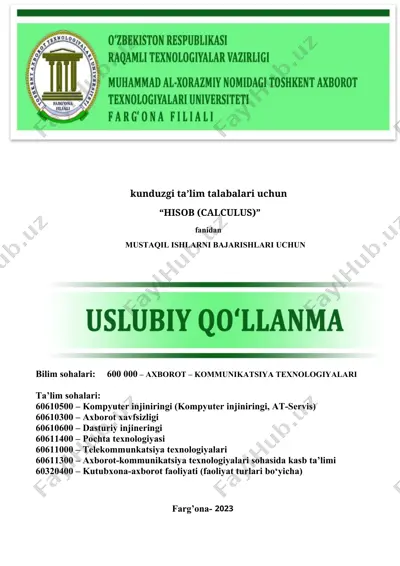 hisob (calculus) fanidan mustaqil ishlarni bajarishlari uchun — DOCX