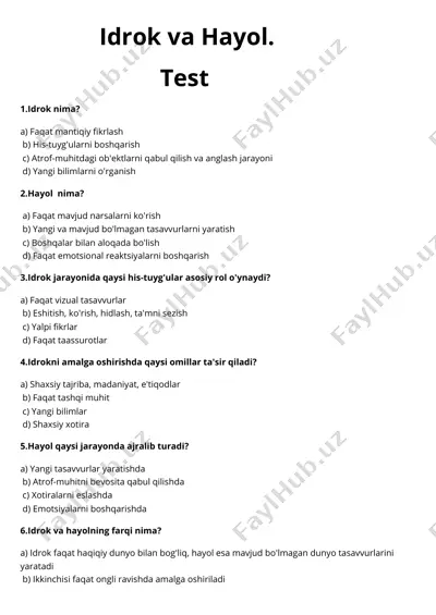 idrok va hayol test — PDF