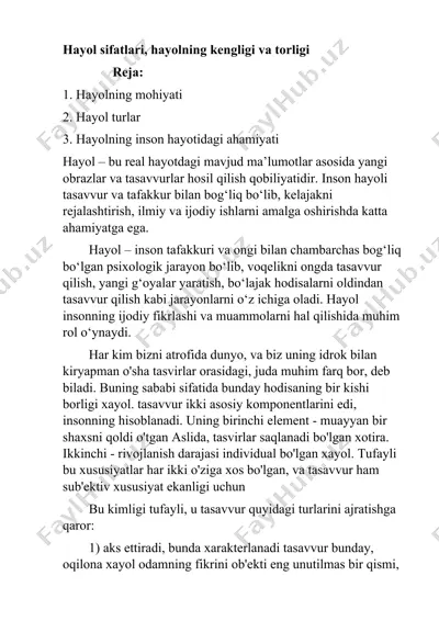 hayol sifatlari, hayolning kengligi va torligi — DOCX