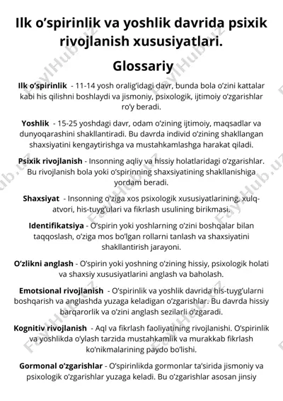 ilk o’spirinlik va yoshlik davrida psixik rivojlanish xususiyatlari — PDF