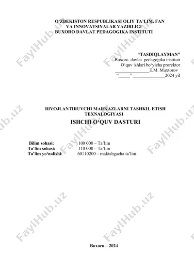 rivojlantiruvchi markazlarni tashkil etish texnalogiyasi — DOCX
