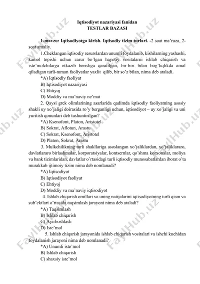 iqtisodiyot nazariyasi fanidan testlar bazasi — DOCX