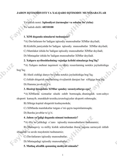 jahon iqtisodiyoti va xalqaro iqtisodiy munosabatlar — DOCX