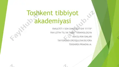 toshkent tibbiyot akademiyasi fakulteti 1-son davolash ishi 111"b“ — PDF
