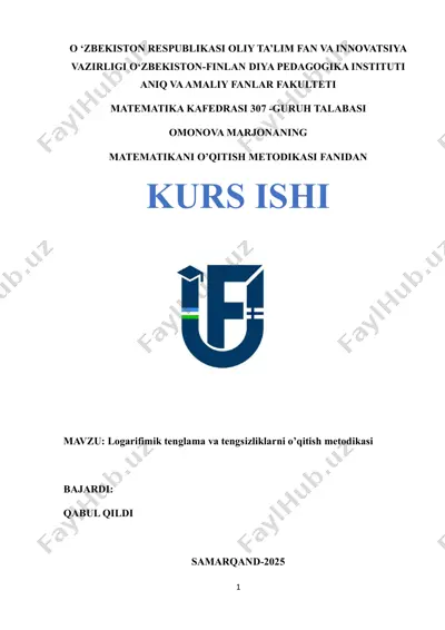 logarifimik tenglama va tengsizliklarni o’qitish metodikasi — PDF