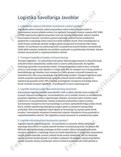 logistika savollariga javoblar — DOCX