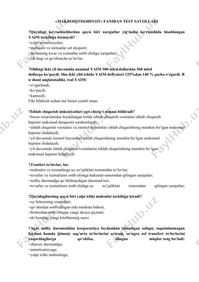 makroiqtisodiyot fanidan tеst savollari — DOCX
