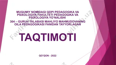 mahliyo mahmudovaning oilapedagogikasi fanidan tayyorlagan taqdimoti — PPTX