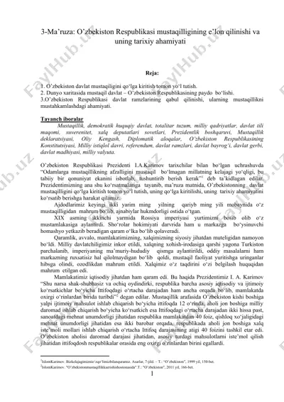 o’zbekiston respublikasi mustaqilligining e’lon qilinishi va uning tarixiy ahamiyati — DOCX