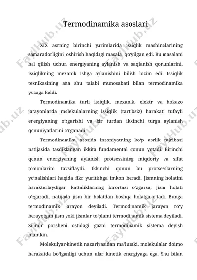 termodinamika asoslari — DOC