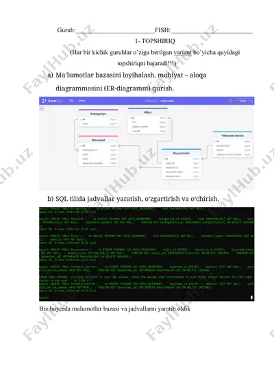 malumotlar bazasini loyihalash va aloqa diagrammasi jadvallarini yaratish — DOCX