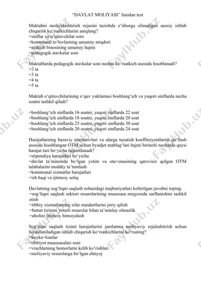 “davlat moliyasi” fanidan test — DOCX