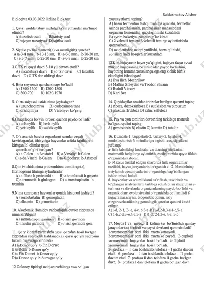 biologiya blok test alisher saidaxmatov — PDF