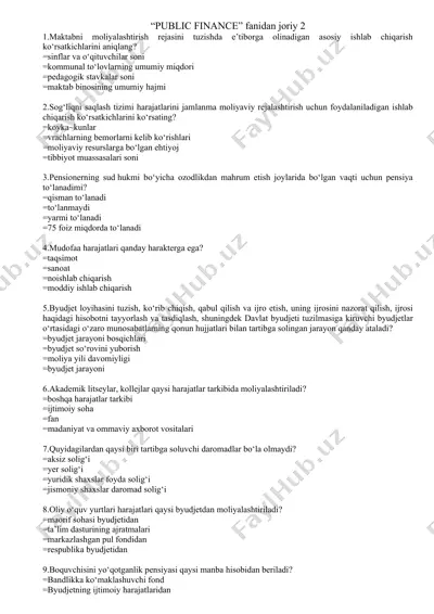 "public finance" fanidan joriy 2 — DOCX