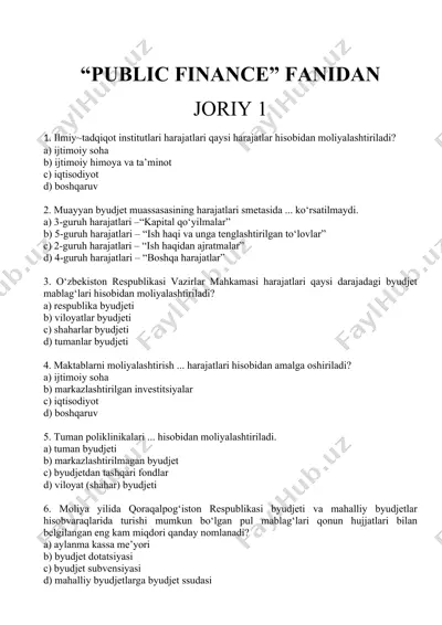 public finance fanidan test savollari — DOCX