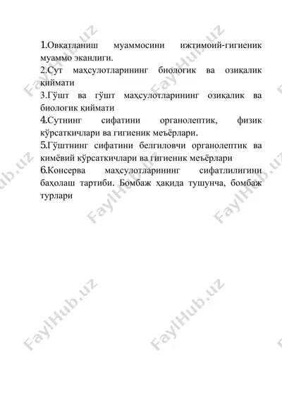 ovqatlanish muammosi va ichtimoiiy-gigienik muammo ekkanligi — PDF